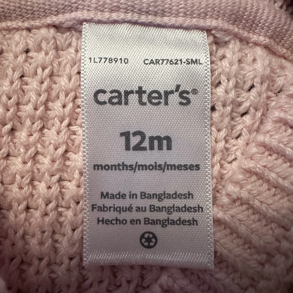 Carter’s 12M Pink Knit Hooded Cardigan w/ Bear Ears